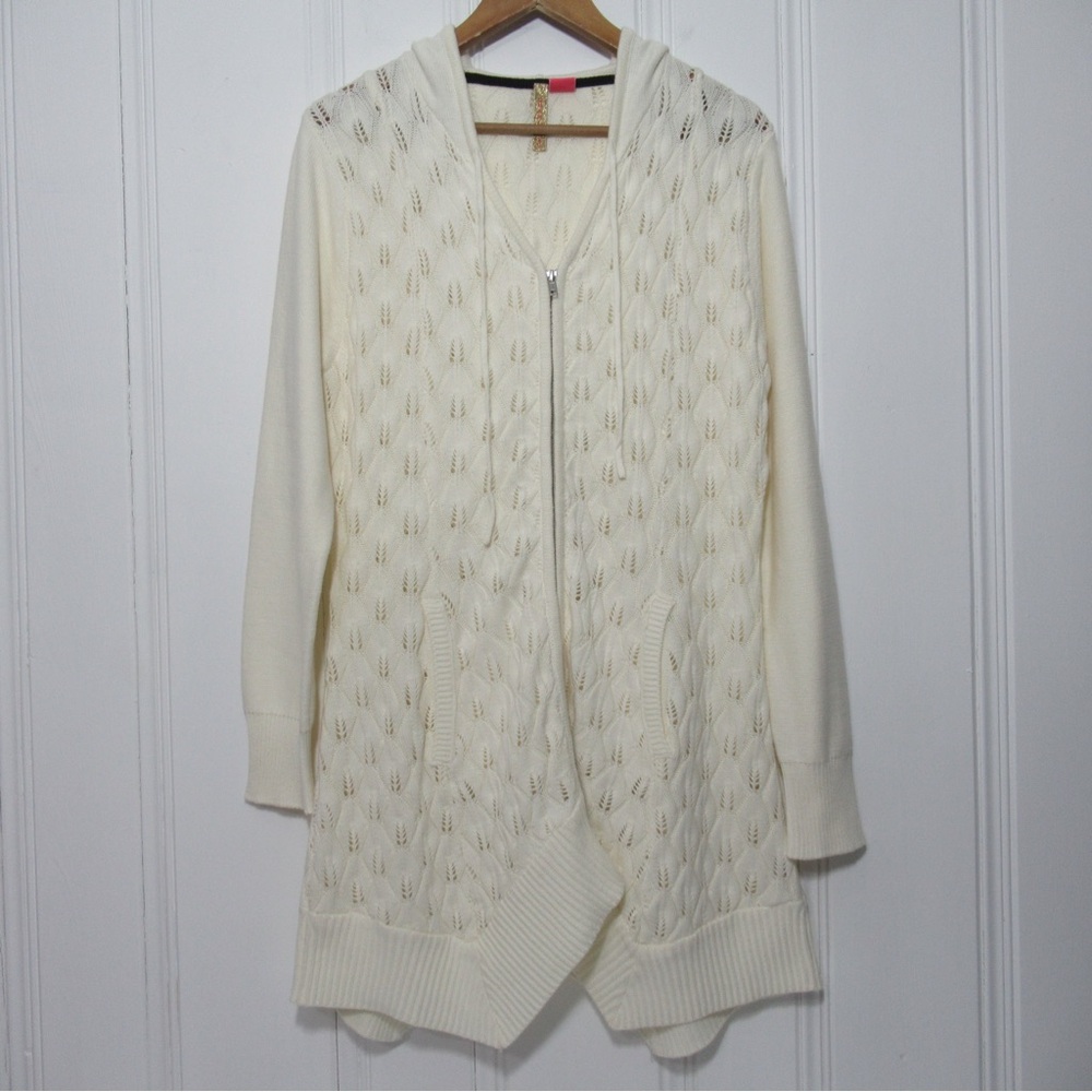 Charlotte Tarantola Cream Hooded Knit Zip Up Cardigan Sweater Size Medium